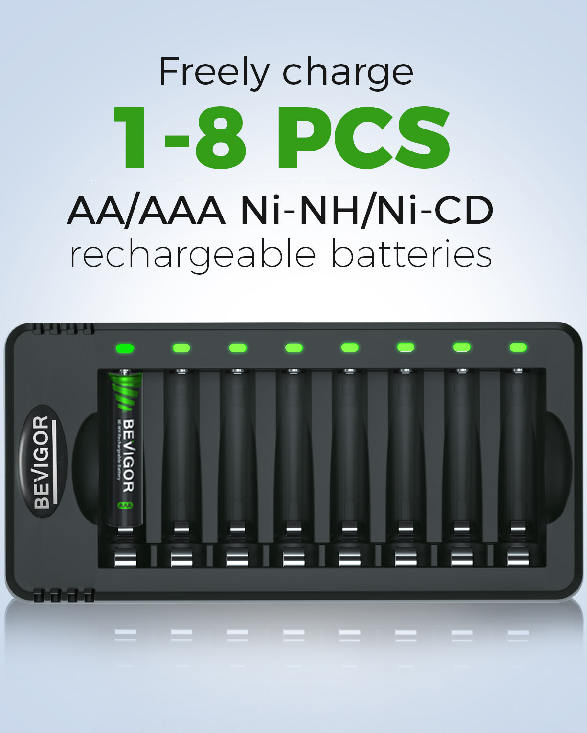 1100 mAh Rechargeable AAA Batteries with Smart 8 Bay Charger