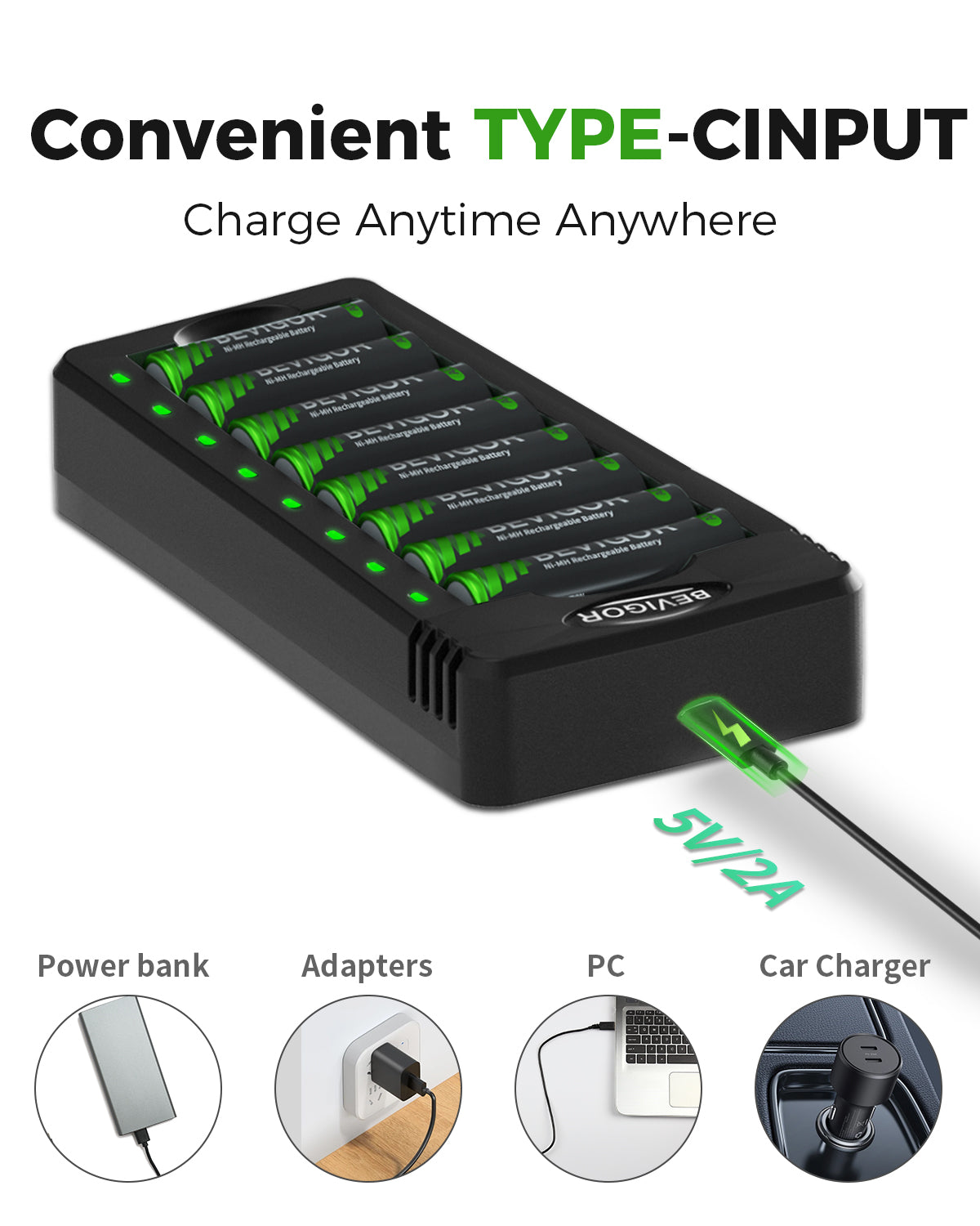 8 Bay AA AAA Battery Charger USB for NiMH/NiCD