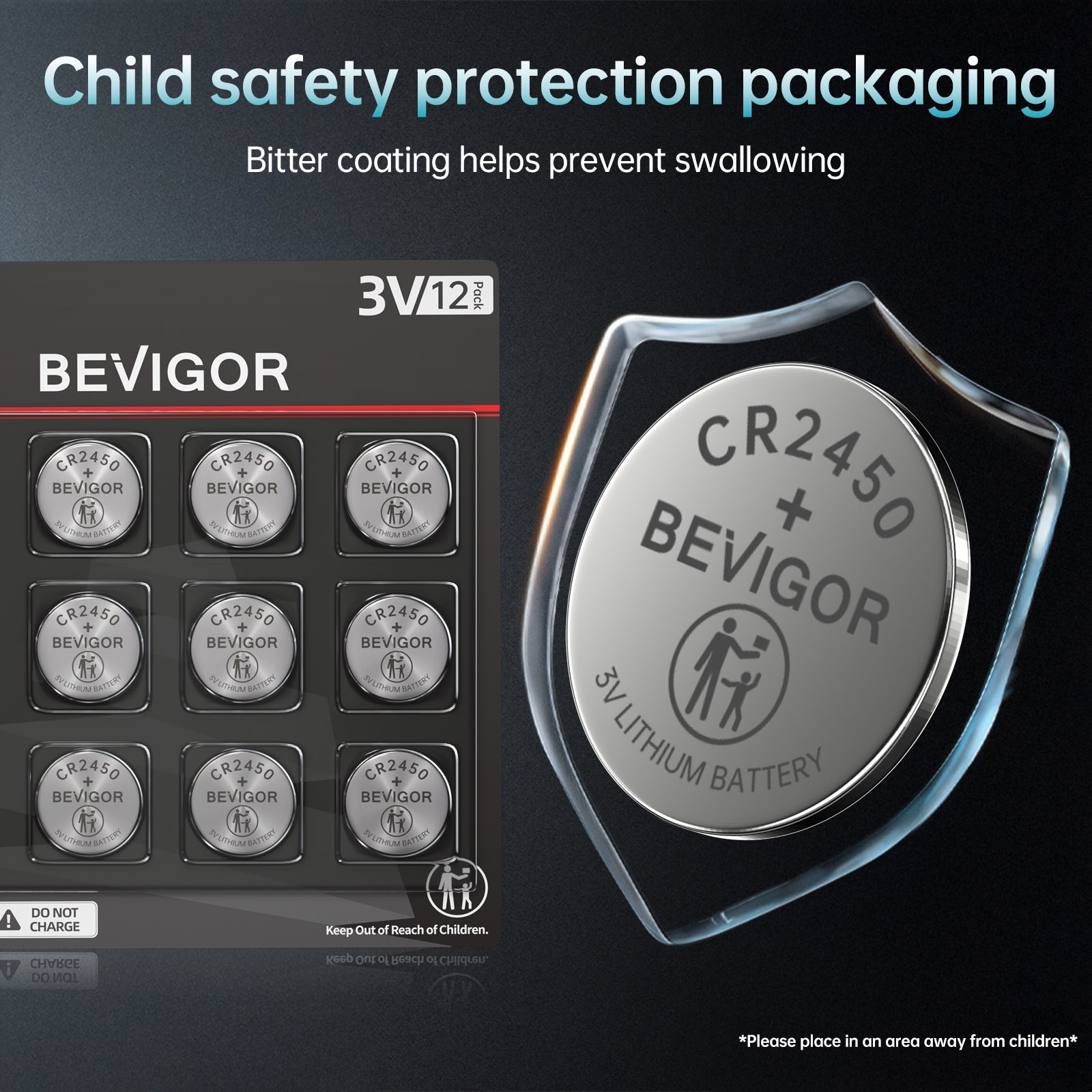 Bevigor cr2450  Batteries Child safety protection packaging