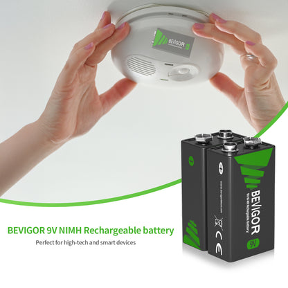 BEVIGOR  9V Rechargeable NiMH Battery Perfect for high-tech and smart devices