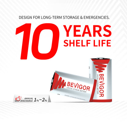 BEVIGOR CR123A 3V Lithium Batteries 10 Years Shelf Life